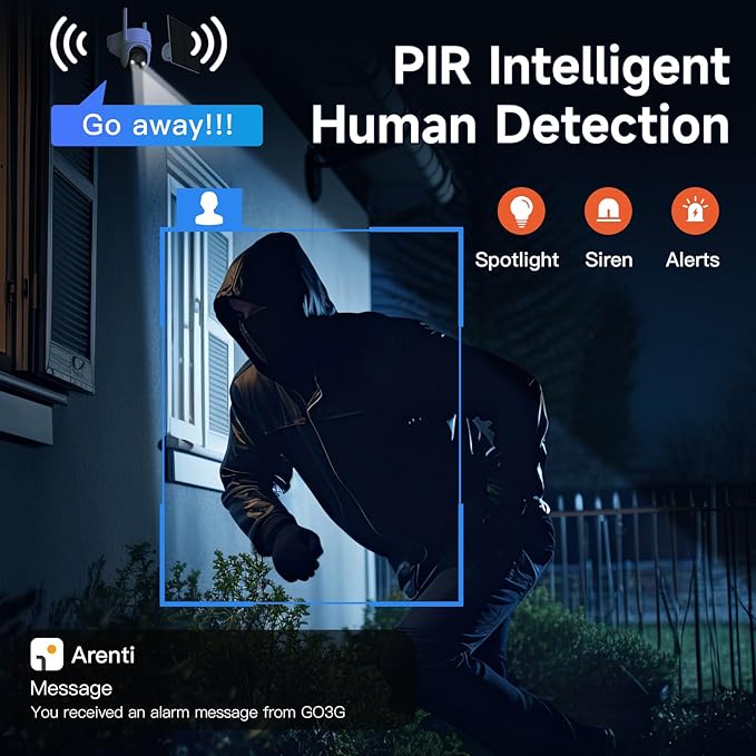 ARENTI 4G LTE Cellular Security Camera 2K, Solar Powered Live Feed Camera Outdoor Wireless for Home Security, Color Night Vision, 360° PTZ No WiFi Needed, PIR Sensor 2 Way Talk (Includes SIM Card)
