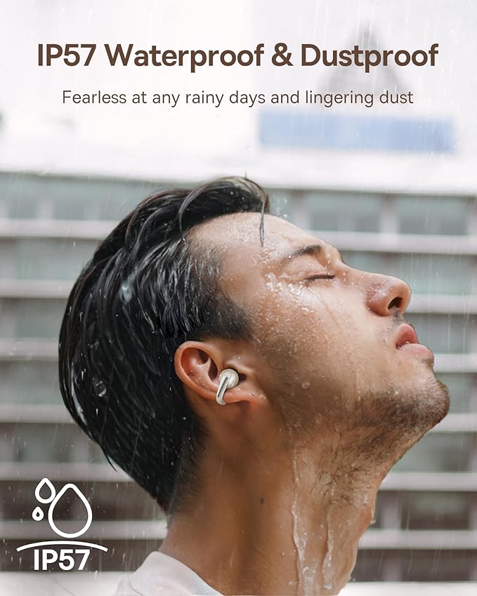 Baseus Bowie MC1 Open Ear Clip-On Earbuds, Adaptive Comfort with Anti-Drop Design, Impactful Sound with Adaptive Bass Boost, Adaptive Noise Cancelling Calls, IP57 Waterproof, 40H Playtime, Lightweight