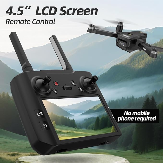 GPS Drone with 1080P Camera, 4.5" FPV Screen, 5GHz Transmission Foldable Drone with Brushless Motor, Auto Return Follow Me & 32G SD Card, Gesture Control, Optical Flow for Adults/Kids/Beginners