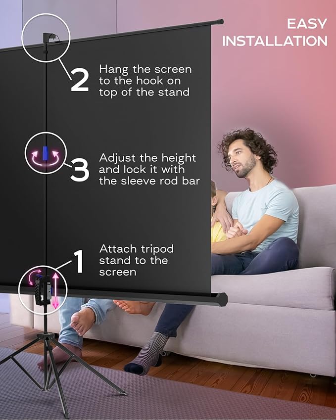 100 Inch Indoor and Outdoor Projector Screen with Stand for Movies or Presentations - HD Premium 16:9 Folding Free Tripod Screen with Carry Bag and Straps, Matte