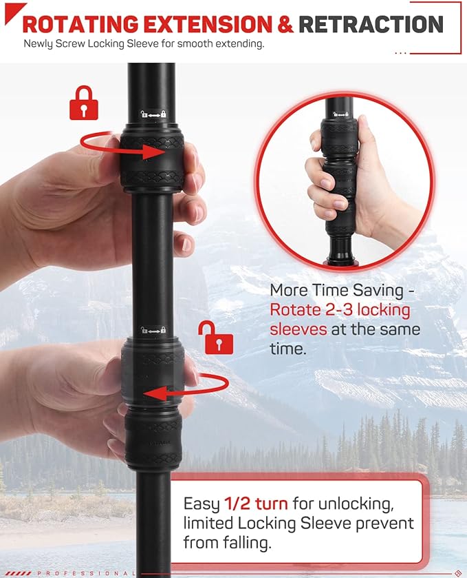 IFOOTAGE 71" Lightweight Travel Monopod with Feet, Aluminum Camera Monopod, Compatible with Sony, Canon, Nikon DSLR Cameras, Payload up to 17.64 lbs/5 KG, Cobra 3 A180T