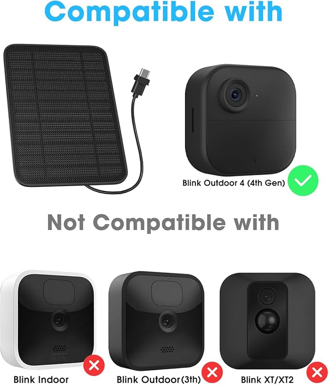 5W Solar Panel for Blink Camera Outdoor, Solar Panel Charger with Battery Compatible with New Blink Outdoor 4 (4th Gen) Camera, with 13.1ft Cable, IP65 Weatherproof, Includes Secure Wall Mount, 3 Pack