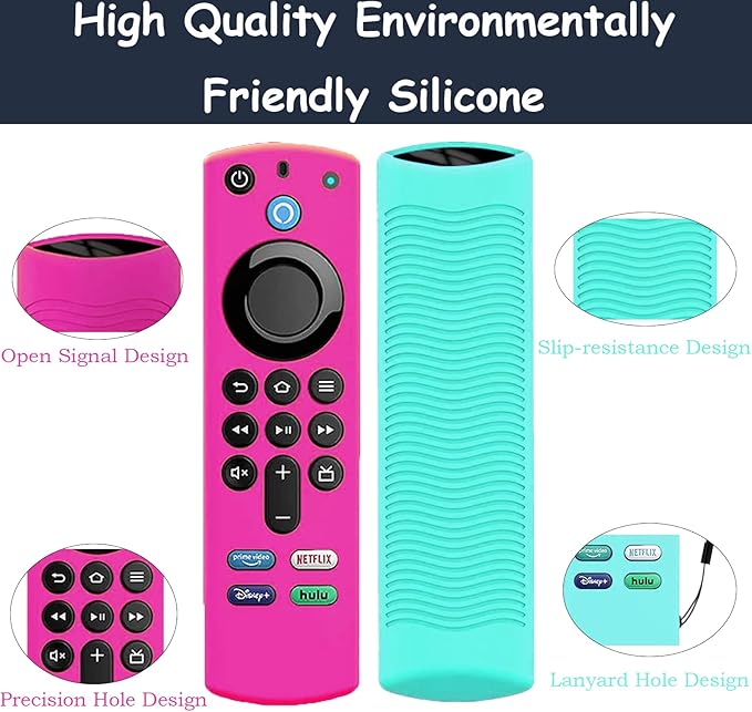 2Pack Remote Cover for Firetvstick 4K Max (3rd Gen) 2021,Silicone Protective Case Compatible with Firetv4k TV Stick Alexa Voice Remote Control with Lanyards,Anti-Slip,Shockproof(Rose Red&Sky Blue)