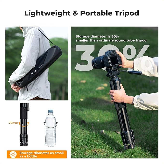 K&F Concept Camera Tripod, 68" Lightweight Portable Travel Outdoor DSLR Tripods for Camera Phone Video Recording Tripod Stand, Cellphone Clip for Smartphone Live Streaming Vlog S254A3+BV01