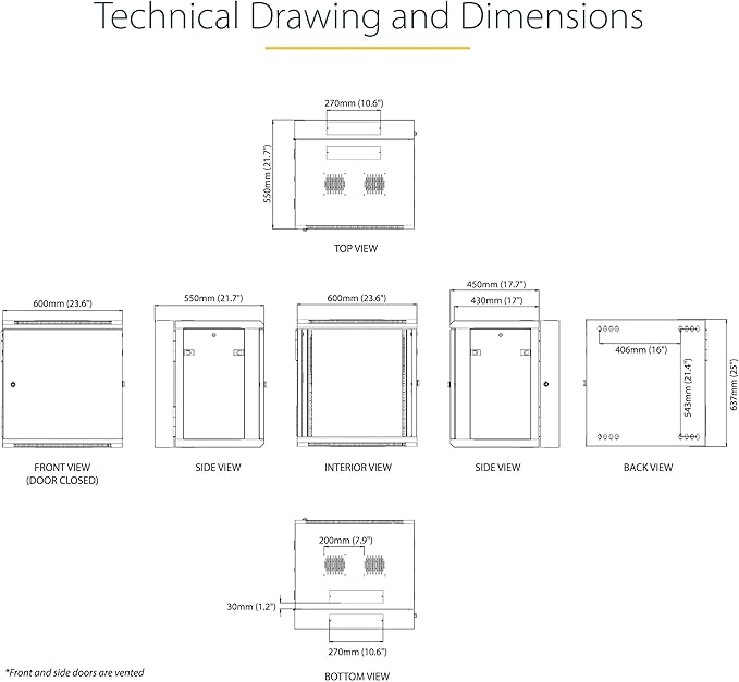 StarTech.com 4-Post 12U Wall Mount Network Cabinet with 1U Shelf, 19in Wall-Mounted Server Rack Kit, Up to 16in Mounting Depth, Ships Fully Assembled