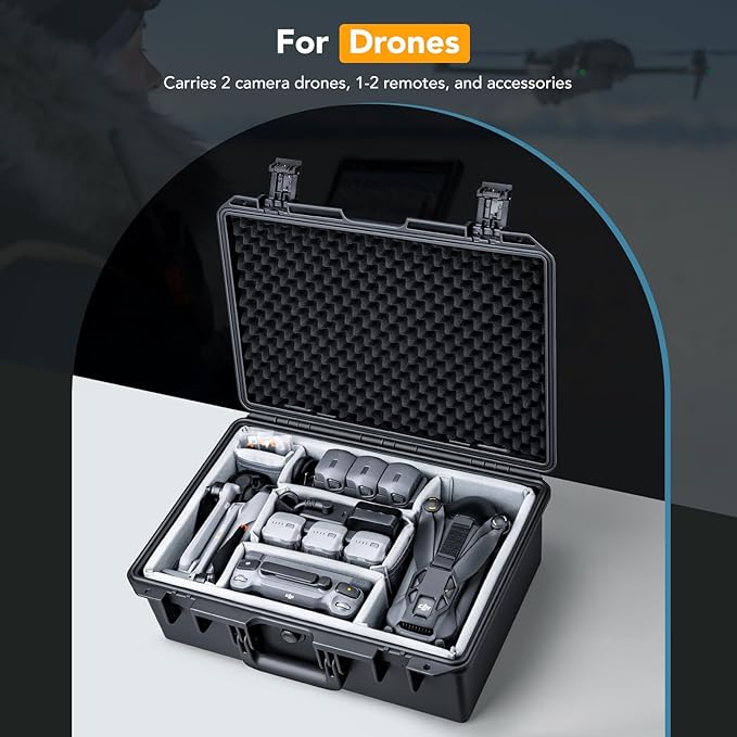 Lykus PVC2 Waterproof Hard Case with Padded Dividers for Cameras, Lenses, Small Stabilizers, Dual DJI Mavic/Air/Mini/Flip drones [CASE ONLY]