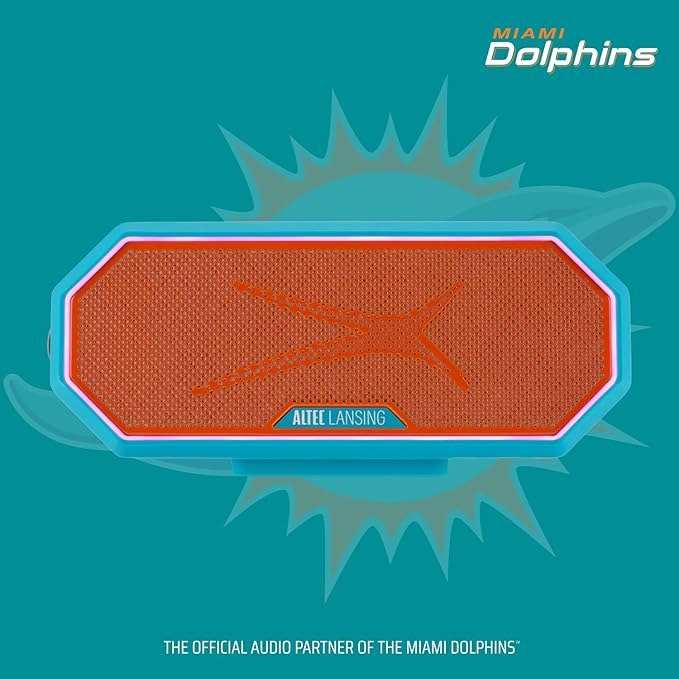 Altec Lansing - Portable Bluetooth Speaker HYDRABLAST 2.0, Waterproof IP67, 20W Output Power, Magnetic Bluetooth Speaker (Miami Dolphins)