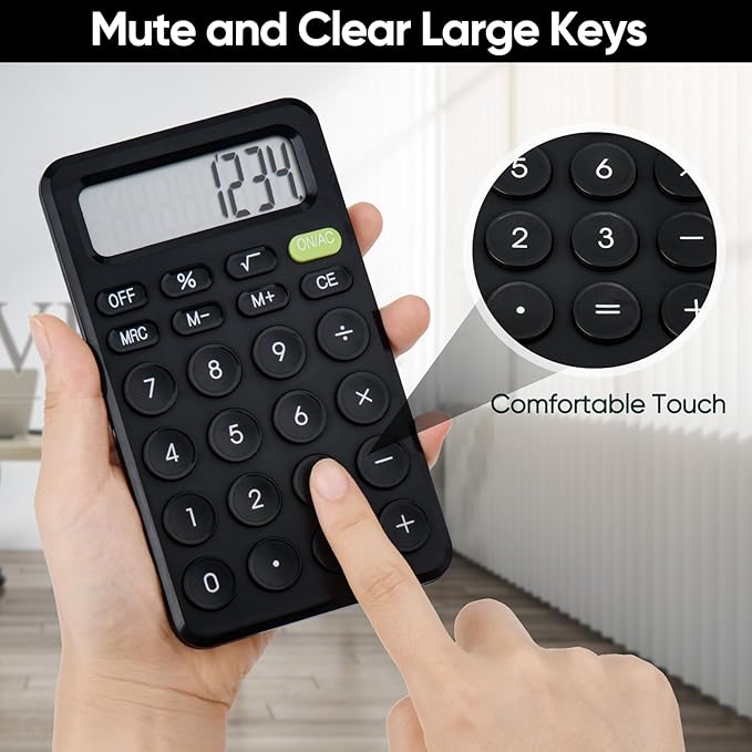 Basic 4 Function Calculator for Students and Office: Small, Portable, and Easy-to-use - Suitable for School and Office Essentials (Black)