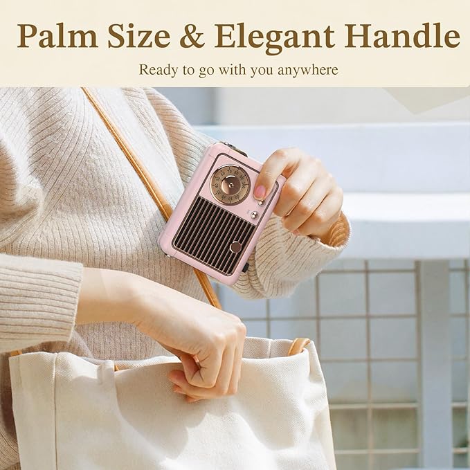 PRUNUS J-999 Retro Bluetooth Speaker,Vintage Decor,Mini Wireless Bluetooth Speaker,Cute Old Fashion Style Support USB/TF Card/AUX for Kitchen Desk Bedroom Office Party Outdoor(Pink)