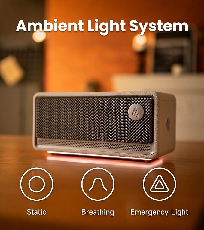 Edifier ES60 Bluetooth Speaker, Portable with Stereo Pairing, IP66 Dustproof & Waterproof 9H Playtime BT5.4 34W RMS Dual Device Connection Ambient Light for Home Party Outdoor Beach – Ivory