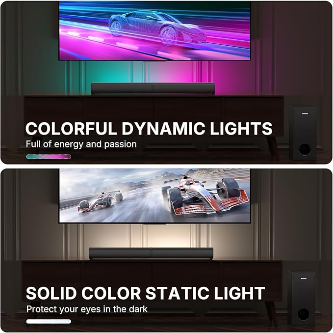 Wohome 2.1 Sound Bar for Smart TV with 5 Inches Wired Subwoofer, 140W, 2 in 1 Detachable Soundbar with RGB-IC Backlight, Bluetooth 5.3, Optical, AUX, USB Input, Bass Adjustable, Remote/Button Control