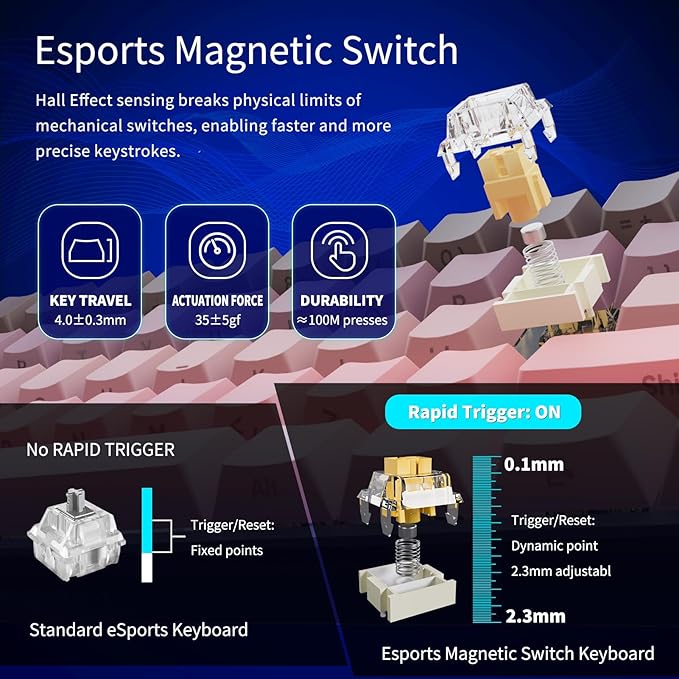 Mini 60% Mechanical Gaming Keyboard Wired, YK61 Hall Effect Magnetic Switch, Adjustable Actuation Rapid Trigger Mode, 8K Hz Polling Rate, Hot-Swap, 61 Keys RGB Backlit Side Printed PBT Keycaps