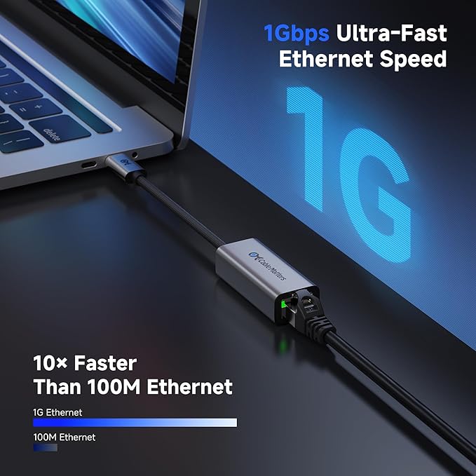 Cable Matters USB C to Ethernet Adapter, Gigabit Ethernet to USB C Network Adapter for 1000Mbps, Compatible with MacBook, iPhone 16 Pro/Max, iPad Pro, Dell XPS, Surface, and More
