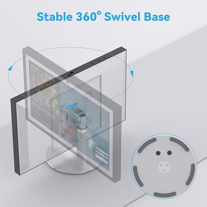 Almoz Riser Stand for Echo Show 21, Show 15 (All Generations), Adjustable Height with Swivel and Tilt, Aluminum Holder Stand for Show 21, Sturdy Non-Slip Base, Easy Screw Assembly (Riser-Silver)