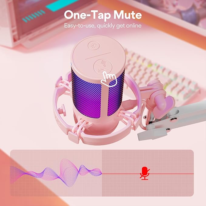 MAONO Gaming USB Microphone with Noise Cancellation, Streaming mic for PC Computer MAC PS4 PS5, All-in-One Kit with Mute, Monitor for Recording, Podcast, Twitch, YouTube, Discord, DGM20S Pink