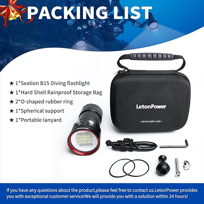 B15 Dive Light Underwater Flashlight 8000Lumens Underwater Video Lights 80m Scuba Dive Light Diving Flashlight for Under Water Sports,Underwater Video Shooting and Photography