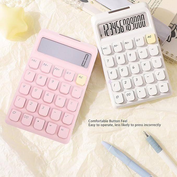 Pssopp Desktop Solar Calculator, Large 12-Digit Display Energy Efficient Tactile Press Keys Portable Standard Math Tool for Home Office Accounting (Pink)