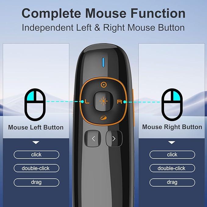 Norwii N86s Ergonomic Wireless Presenter Clicker for LED LCD TV Screen with Digital Pointer, Air Mouse Presentation Clicker for PowerPoint, Presenter clicker with Highlighting Magnify -50M