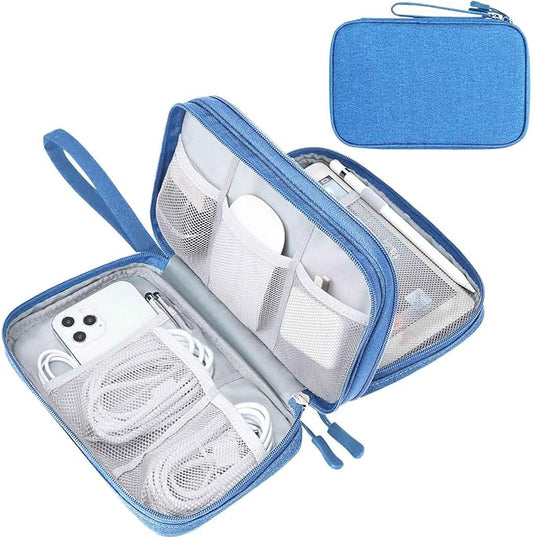 FYY Electronic Organizer, Large Travel Cable Organizer Bag Pouch Electronic Accessories Carry Case Portable Waterproof Double Layers All-in-One Storage Bag for Cable, Cord, Charger, Phone, Cyan