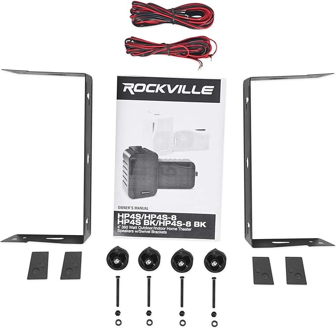 Rockville Pair HP4S-8 BK 4" Outdoor/Indoor 8-Ohm Wall Mount Speakers, 360W Peak, IPX44 Weather-Resistant, Swivel Brackets, Stainless Steel Grilles, for Home, Patio, and Commercial Use