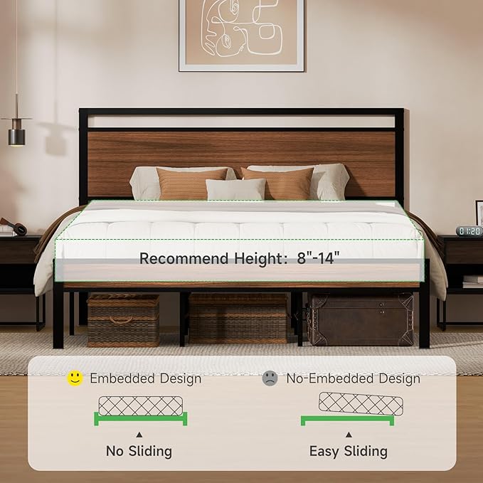 Z-hom Upgraded King Size Bed Frame, Heavy Duty Metal Sturdy King Bed Frame with Modern Wood Headboard & Footboard, Stable Platform Bed Furniture Bed Storage, No Noise, No Box Springs,Walnut
