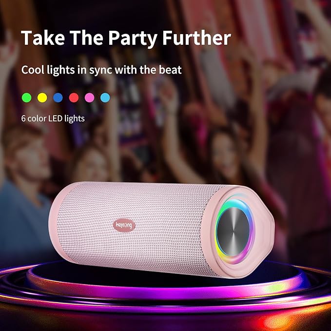 HEYSONG Portable Bluetooth Speaker, Waterproof Wireless Shower Speakers with Good Bass, IPX7 Floating, 5000mAh, TF Card, Loud Sound for Beach, Pool, Kayak Accessories, Gifts for Woman, Girl - Pink