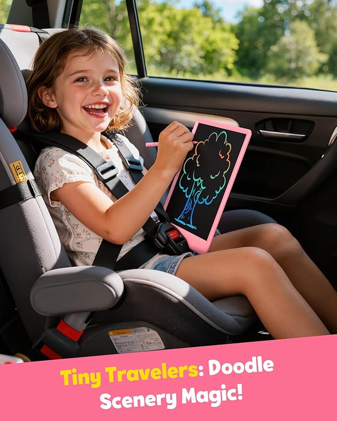 TEKFUN LCD Writing Tablet Doodle Board, 10inch Colorful Drawing Pad for Kids, Mess Free Coloring for Toddlers, Toys Gifts for 3 4 5 6 7 8 Year Old Girls Boys (Pink)