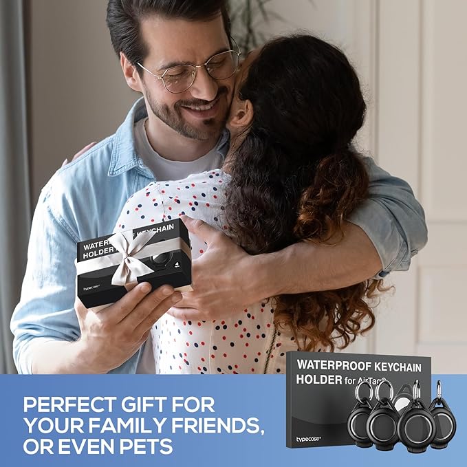 Waterproof Airtag Holder - 4 Pack Airtag Keychain Holder Compatible with Apple AirTags, Ultra Durable Anti-Scratches Protective Case with Keyring for Luggage, Backpack, Pet, Bag, Black