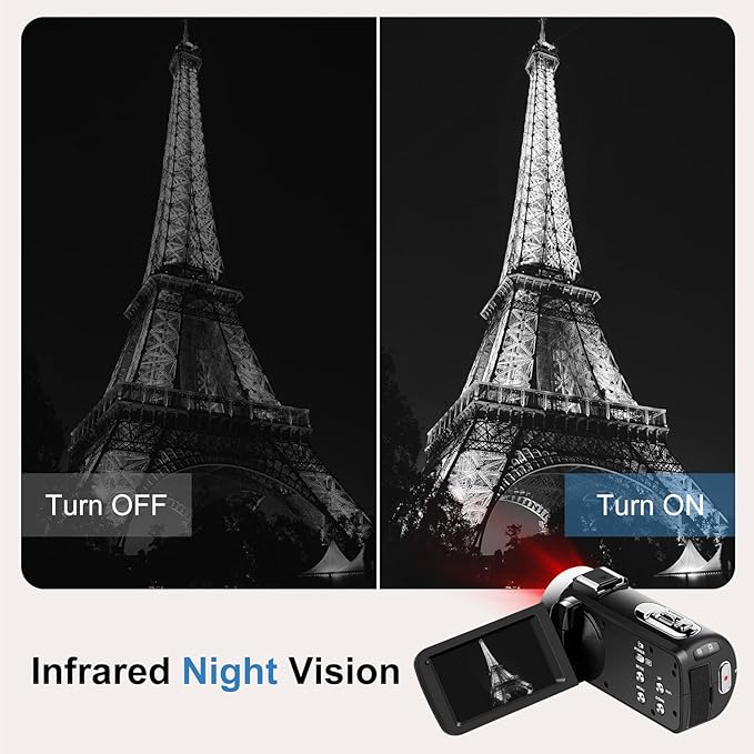 Camcorder Video Camera 4K HD 80MP Vlogging Camera for YouTube IR Night Vision Camera 18X Digital Zoom 3.0 IPS Screen Video Recorder with 32GB SD Card, 2 Batteries, Remote Control, and Stabilizer