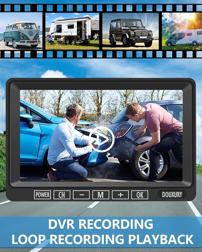 Wireless RV Backup Camera, DOUXURY IP69 Waterproof 170° Wide View Angle HD 1080P Rear View Camera + HD LCD 7" Monitor, Digital Wireless Camera System for RV Truck 5th Wheel Trailer Pickup Camper Bus