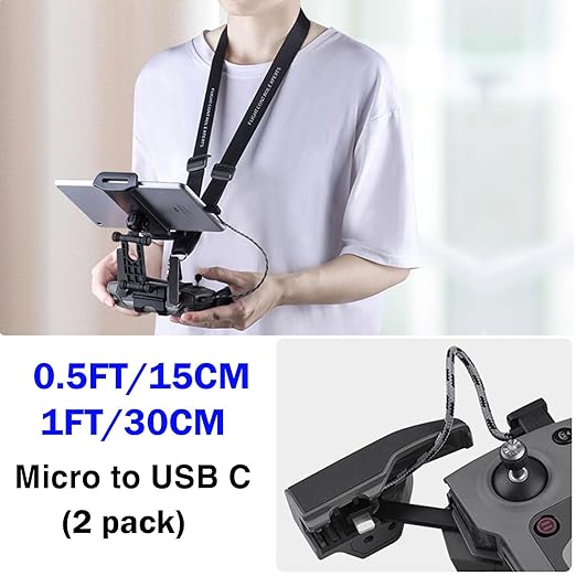 1FT+0.5FT(2 pack) Micro to USB C Remote Controller Cable for IPhone 17/16/16e/15 Pro Max, DJI Mavic Mini SE, Mavic 2 Pro/Zoom/Air, Mavic Pro, Spark, DJI Drone to Tablet Cable OTG Data Cord Accessories