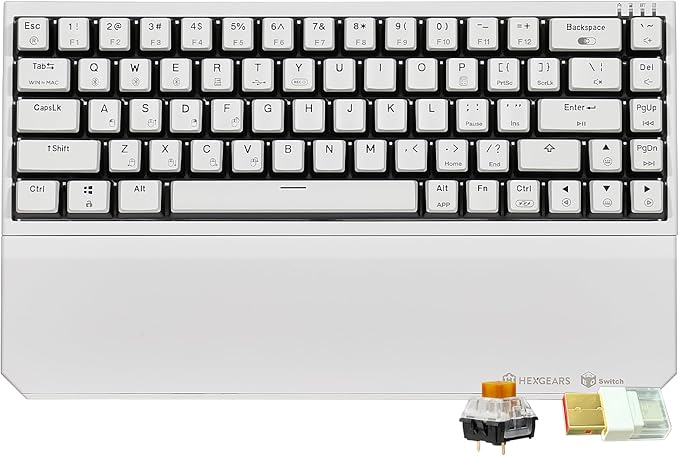 Hexgears X1 Pro Wireless Mechanica Keyboard, Hot-swappable Tactile Switch Gaming Keyboard Bluetooth/2.4G/USB-C Mini Compact with Wrist Rest - White