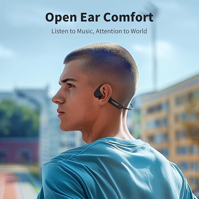 PSIER Bone Conduction Headphones, Open Ear Bluetooth 5.4 Headphones, Bone Conduction Earbuds 10H Playtimes Sports Earphones with Mic, IPX6 Waterproof Earbuds for Hiking, Cycling, Gym, Black