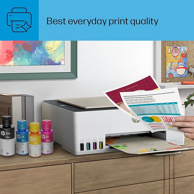 HP Smart Tank 5103 Wireless All-in-One Ink Tank Printer, Scanner, Copier with 2 Years of Ink and 100 Sheets of Photo Paper Included, Best-for-Home, Refillable, AI-Enabled (5D1B2A)
