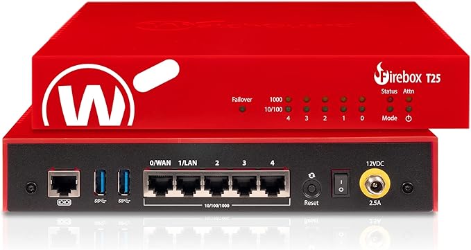 WatchGuard Firebox T25 Network Security Appliance with 5 Year Basic Security Suite License - Advanced Firewall, VPN, Intrusion Prevention (WGT25035)