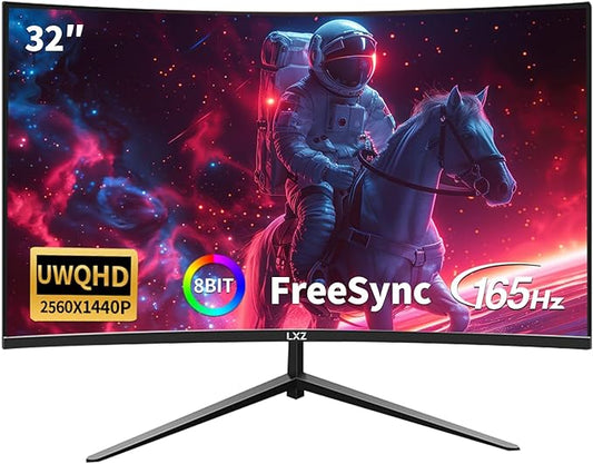 LXZ 32 Inch Curved Gaming Monitor, 165Hz 1800R QHD (2560x1440) 2K Computer Monitor with FreeSync, DP/HDMI, 122% sRGB Coverage, Wall Mountable, Eye Care for Home Office & Gaming