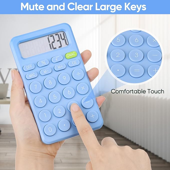 Basic 4 Function Calculator for Students and Office: Small, Portable, and Easy-to-use - Suitable for School and Office Essentials(Blue)