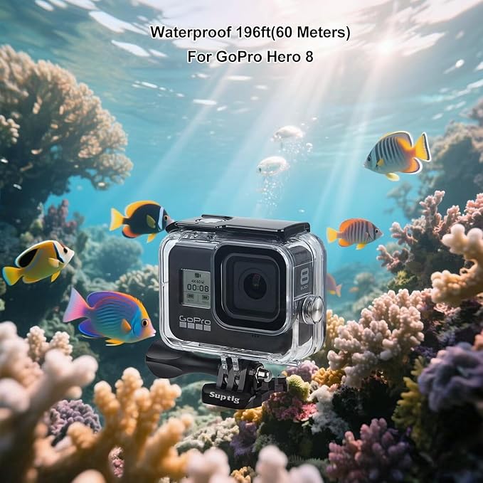 Suptig Waterproof Case Protective Underwater Dive Housing Compatible for GoPro Hero 8 Black Waterproof 196ft (60 Meters)