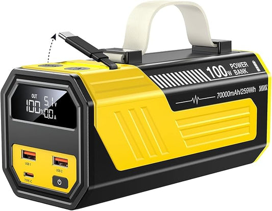 Laptop Power Bank,70,000mAh Portable Charger with 100W USB-C Ports, Built-in and Retractable Cables,100W Input, Fast Charging for MacBook Pro/Air/iPhone 16/iPad Pro/Galaxy S25 Ultra and More