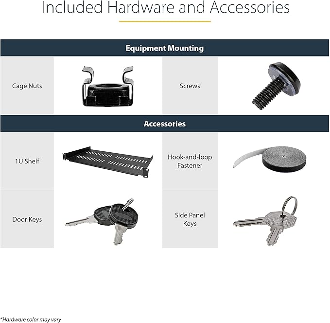 StarTech.com 4-Post 12U Wall Mount Network Cabinet with 1U Shelf, 19in Wall-Mounted Server Rack Kit, Up to 20in Mounting Depth, Ships Fully Assembled