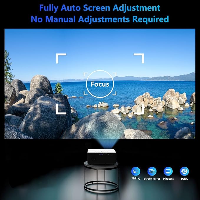 [ 2000 Ansi Auto Focus ] 4K Projector with Wifi and Bluetooth,Outdoor Movie Projector,500"Display,6D Keystone Correction,50% Zoom,PPT,Native 1080P Projector 4K Compatible w/ TV Stick,iOS,Android