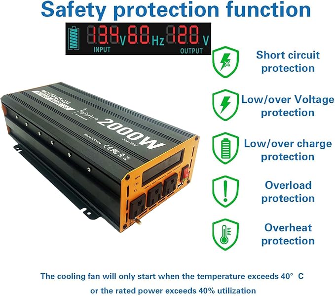 2000W Pure Sine Wave Power Inverter peak-4000 Watt,DC 12V to 110V,with 3xAC,USB Port,LCD Digital Display
