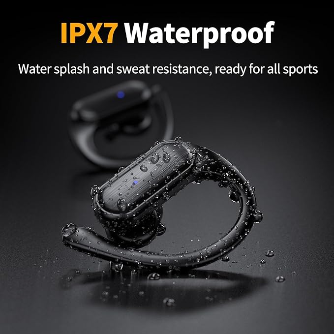 Wireless Earbuds,Bluetooth Headphones 80hrs Play Back Sport Earphones with LED Display Over-Ear Buds with Earhooks Built-in Mic IPX7 Waterproof Headset for Workout Grey -Black