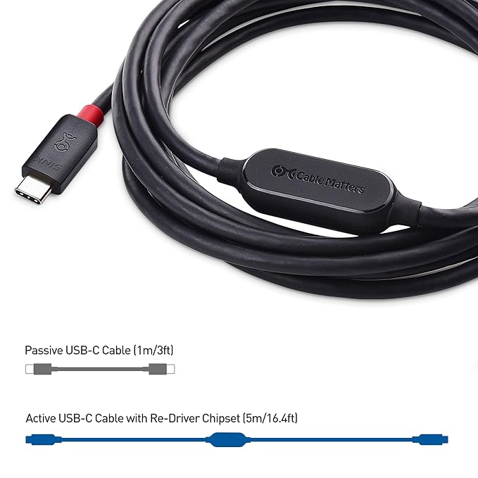 Cable Matters Unidirectional 5Gbps Active USB C Cable 16.4 ft, Supports Up to [4K@60Hz Video, 5Gbps Data Transfer] for Apple Vision Pro, Meta Quest 3 VR Headset, Portable Monitor