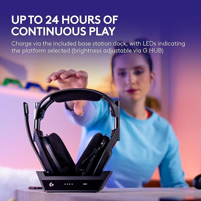 Logitech G Astro A50 Omni-Platform Wireless Gaming Headset + Base Station for PS5, Xbox, PC: PLAYSYNC Audio Switcher, <16 bit/48kHz (Console), <24 bit/48 kHz (PC), 24hr Battery, 2.4GHz & BT - White