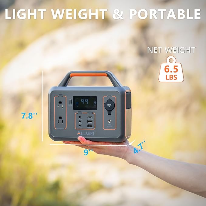 ALLWEI Portable Power Station 300W, 280Wh Solar Generator, 110V AC Outlet, Backup Lithium Battery LED Light for Outdoor Camping Emergency Home Backup(Renewed)