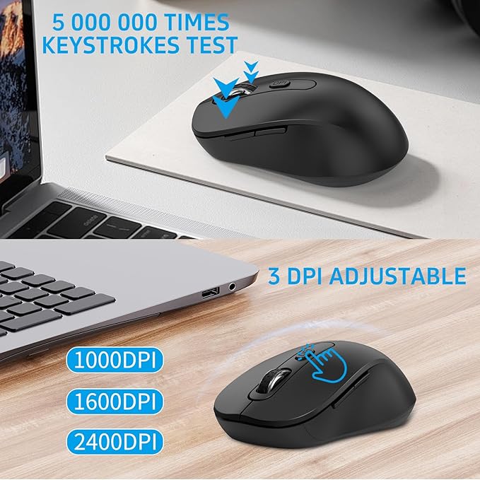 Wireless Mouse and Keyboard Combo, Full-Size Computer Keyboard with Calculator Button, 2400 Dpi Ergonomic Mouse, Ultra-Thin Cordless USB Keyboard and Mouse Set for Laptop Windows Mac - Black