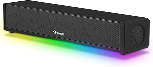 Wohome 2.1 Computer Speakers for Desktop PC, Bluetooth 5.3 Computer Sound Bar with HiFi Sound, 7 RGB Light Modes, DC Powered Laptop Speakers with 3.5mm AUX-in/USB Connected for Game, Music and Movie