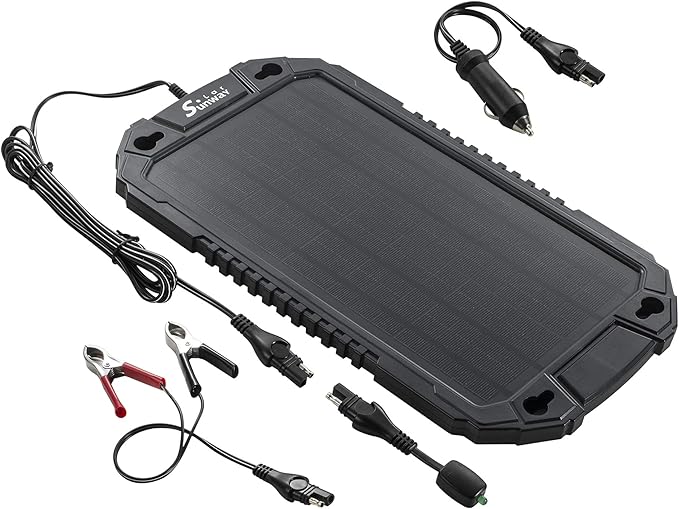Sunway Solar Car Battery Trickle Charger & Maintainer 12Volt 8W Solar Panel Power Charger kit Portable Waterproof for Automotive RV Marine Boat Truck Motorcycle Trailer Tractor Powersports Snowmobile