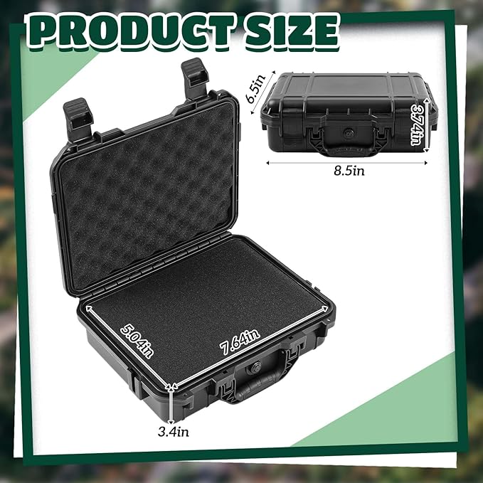 8.5 x 6.5 x 3.7 Inch Waterproof Hard Case with DIY Customizable Foam Insert Portable Protective Case with Knife for Camera Drones Equipments Tools Test Instruments (Black)